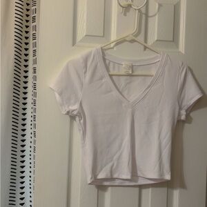 White V-Neck Ribbed Women's Top